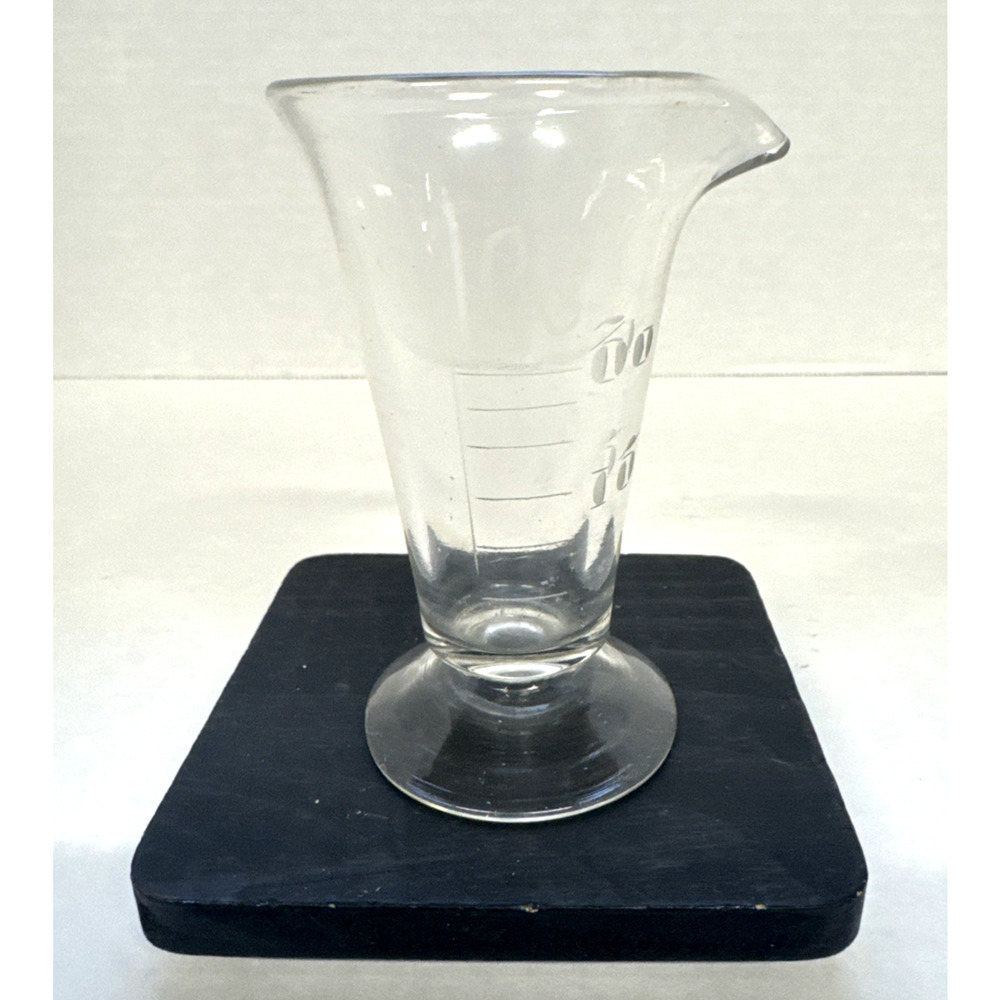 Vintage Footed Apothecary Graduated Cylinder Etched CC Handblown Pharmacy 3.5 in